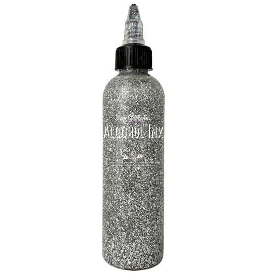 Premium Alcohol Ink | Metallic and Vibrant | High Saturated Unique Colors | For Tumblers, Coasters, Resin Dye, Alcohol Ink Paper, Yupo, Resin Petri Dish | 4 oz by volume | by Ezgi Sertcetin Glitter silver {1}