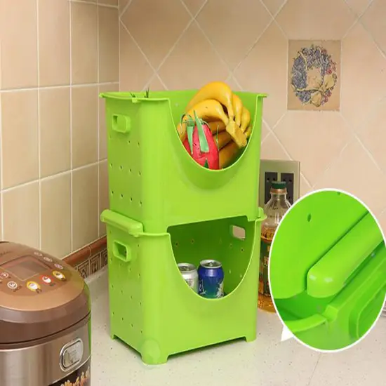 Stackable Plastic Storage Container Green Set of 3 {4}