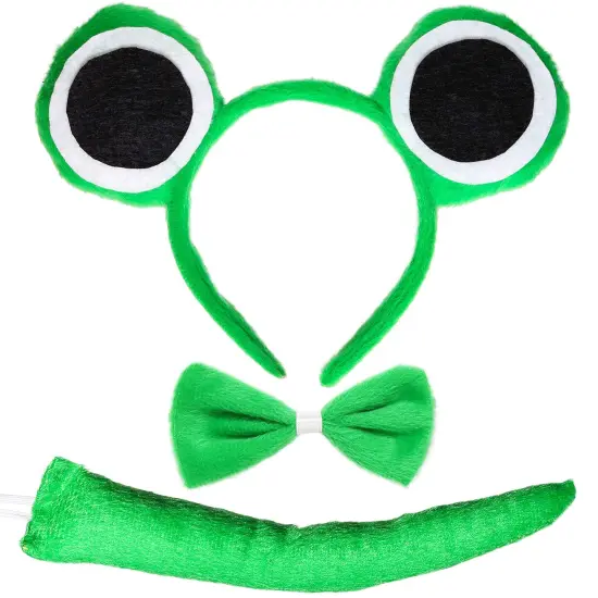 Frog Costume Accessories Set - Plush Green Frog Eyes Headband, Bowtie and Tail Toad Accessory Kit for Kids and Toddlers {1}