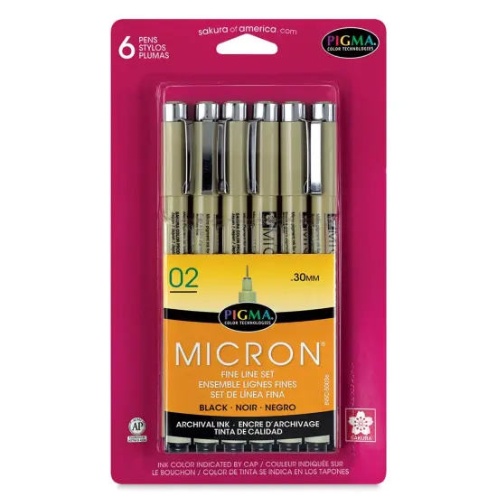 Sakura Pigma Micron Pens - Set of 6, Black, 02 {1}