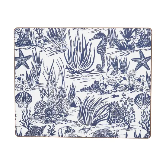 Reef Shores Placemats Set of 6 Blue & White Seaside Pattern, 13" x 16" {1}