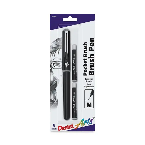 Pentel Pocket Brush Pen - Pen with 2 Refills, Black {2}