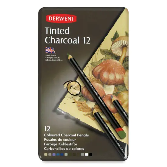 Derwent Tinted Charcoal Pencil Set - Assorted Colors, Tin Box, Set of 12 {1}