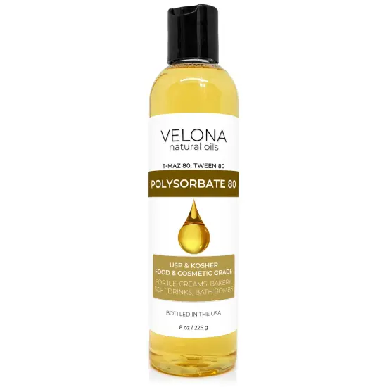 Polysorbate 80 by Velona 8 oz | Solubilizer, Food & Cosmetic Grade | All Natural for Cooking, Skin Care and Bath Bombs, Sprays, Foam Maker | Use Today - Enjoy Results {1}