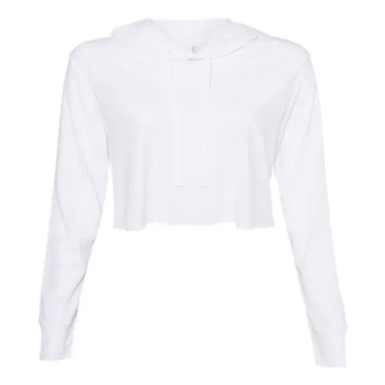 Bella + Canvas&reg; Stay Stylish in the Cropped Long Sleeve Hooded Solid White Triblend {2}