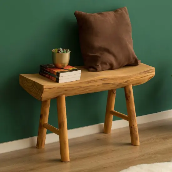 Rustic Carved Wood Natural Edge Entryway Log Accent Bench {5}