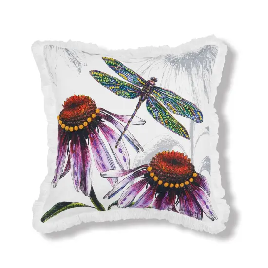 Botanical Dragonfly Floral Spring Printed and Embellished Accent Throw Pillow {1}