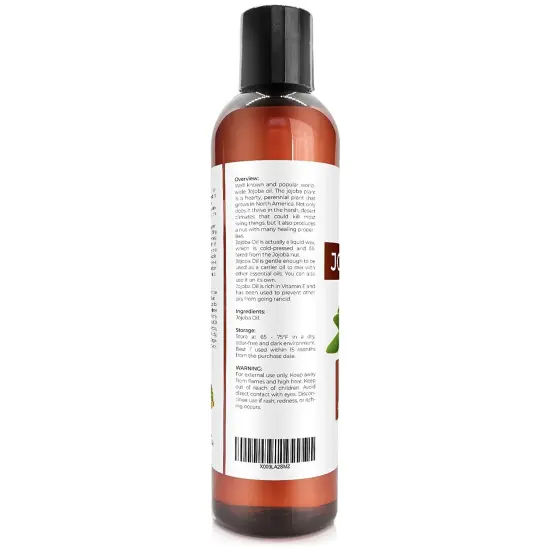 Jojoba Oil - 8 oz (With Pump) | 100% Pure and Natural | Golden, Unrefined, Cold Pressed, Hexane Free | Moisturizing Face, Hair, Body, Skin Care, Stretch Marks, Cuticles {8}