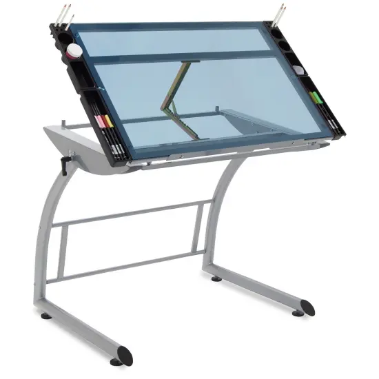 Studio Designs Triflex Drawing Table - Silver Frame, Blue Glass {2}