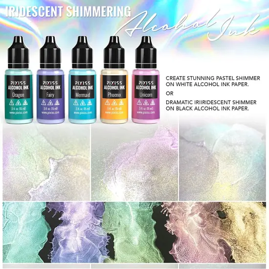 Pixiss Iridescent Alcohol Inks Set, 5 Highly Saturated Mythical Alcohol Inks for Resin {5}