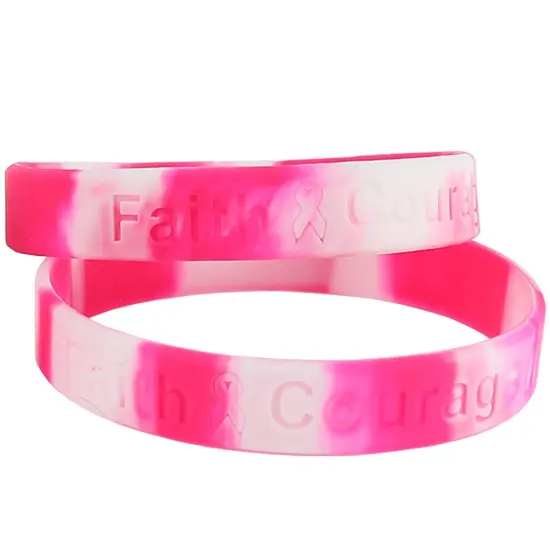 Breast Cancer Awareness Bracelets - Pink Ribbon Camouflage Silicone Rubber Cancer Support Bulk Party Giveaways Favors - Lot of 50 {4}