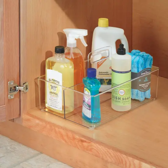 mDesign Plastic Kitchen Tote, Divided Basket Bin with Handle, 2 Pack {2}