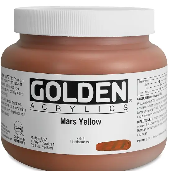 Golden Heavy Body Artist Acrylics - Mars Yellow, 32 oz Jar {2}