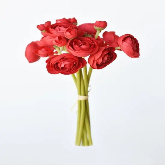 10.5" Faux Red Ranunculus Stem Bundle {2}