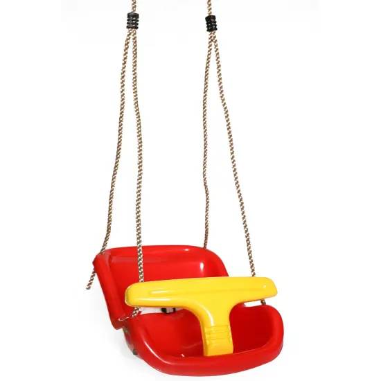 Red Plastic Baby and Toddler Swing Seat with Hanging Ropes {1}