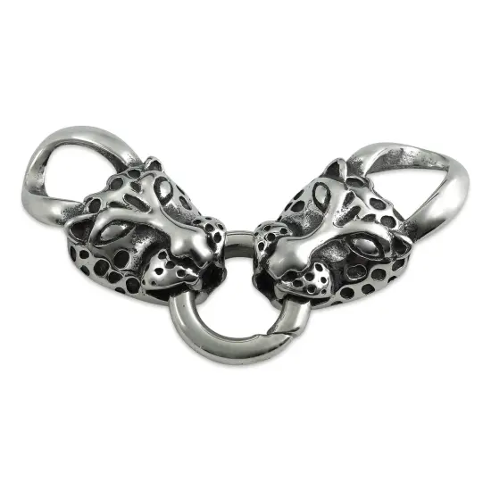 John Bead Stainless Steel Antique Silver Clasp - Leopard Head, 32 x 17 mm {1}