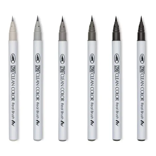 Kuretake Zig Clean Color Real Brush Pens - Cool Gray, Set of 6 {1}