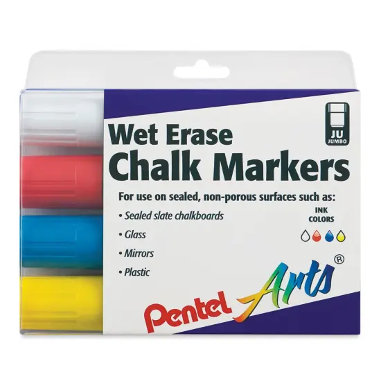 Pentel Wet Erase Chalk Markers - Primary Colors, Jumbo Point, Set of 4 {1}