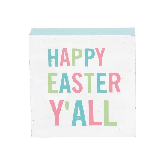 4.75" Spring "Happy Easter Y'All" Decorative Wood Single Centerpiece Block {1}