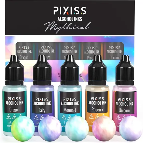 Pixiss Iridescent Alcohol Inks Set, 5 Highly Saturated Mythical Alcohol Inks for Resin {1}