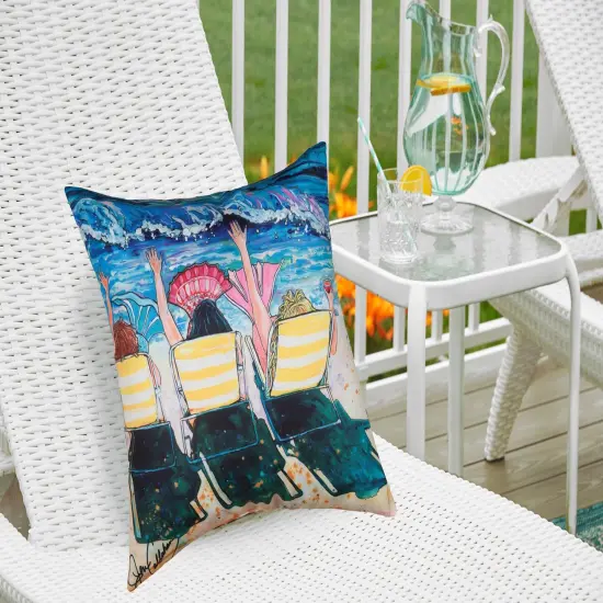 Mermaid Beach Party Indoor/Outdoor Throw Pillow, 18" x 18" {5}