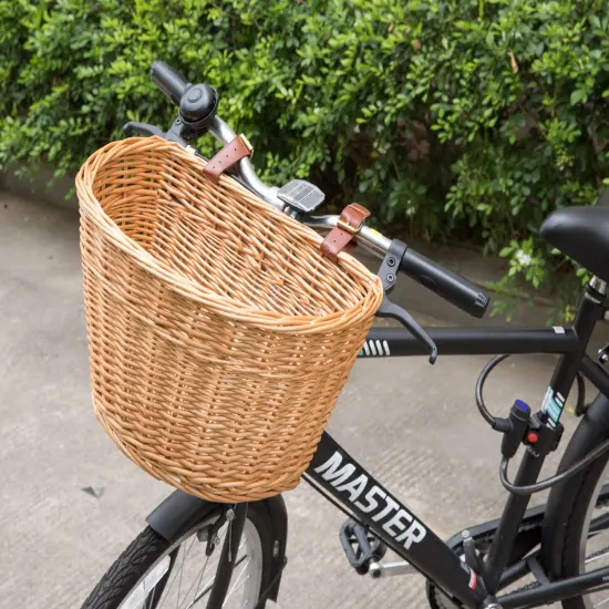Wicker Front Bike Storage Basket with Faux Leather Straps {2}