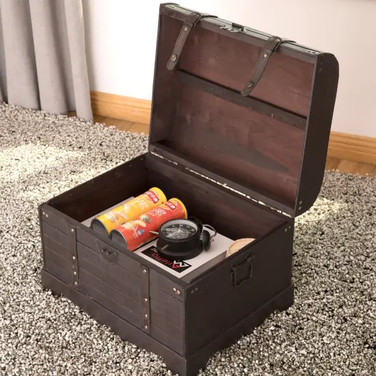 Antique Style Black Wooden Steamer Trunk, Coffee Table {3}