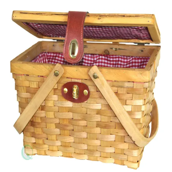 Picnic Basket Gingham Lined with Folding Handles {2}