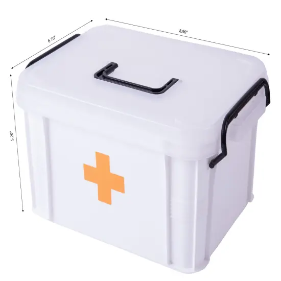 White Empty Medical Box for Home Emergency Supplies, Travel, Car, and Dorms &ndash; Compact First Aid Box with Handle, Detachable Tray and Locking Lid &ndash; Medical Organizer and First Aid Kit Storage {5}