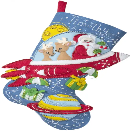 Bucilla Felt Stocking Applique Kit 18" Long-Rocket Ship Santa {1}