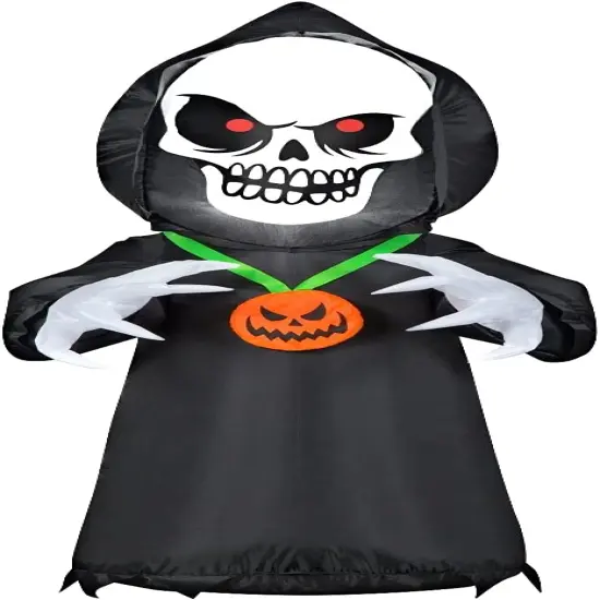 4' Gemmy Airblown Inflatable Halloween Scary Reaper w/ Pumpkin Necklace 226009 {1}