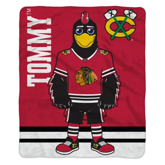 Sleep Squad Chicago Blackhawks Tommyhawk 60&rdquo; x 80&rdquo; Raschel Plush Hockey Blanket {2}