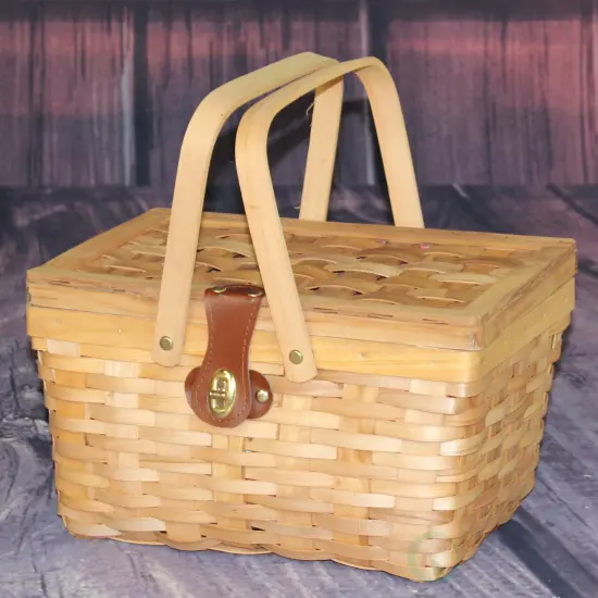 Picnic Basket Gingham Lined with Folding Handles {6}