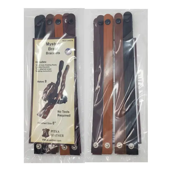 Mixed Colors Mystery Braid Leather Bracelets Kit - 8 Leather Bracelets Braiding Ready 2 of Each Color - Made in USA by Pitka Leather {1}