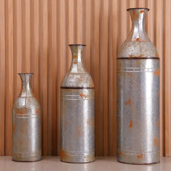 Rustic Farmhouse Style Galvanized Metal Floor Vase Decoration {3}