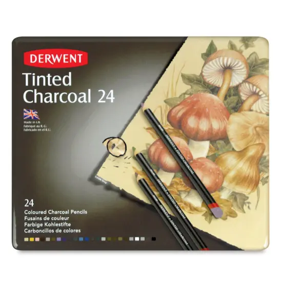 Derwent Tinted Charcoal Pencil Set - Assorted Colors, Tin Box, Set of 24 {1}