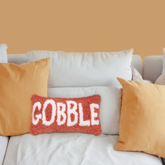 Gobble Script Rectangle Small Small/Petite Hooked Accent Pillow, 6" x 12" {3}