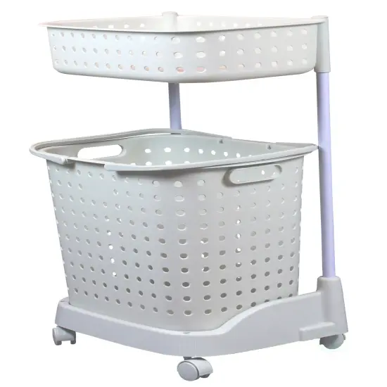 2 Tier Plastic Laundry Basket with Wheels {1}