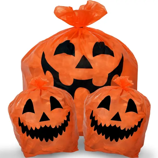 Pumpkin Leaf Bags Decorations - Jack O Lantern Outdoor Yard Fall Lawn and Leaves Pumpkins Decorating Bag with Ties - 3 Sizes {1}