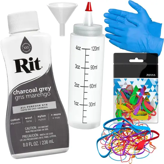 Rit Dye Liquid Charcoal Grey All-Purpose Dye 8oz, Pixiss Tie Dye Accessories Bundle {1}