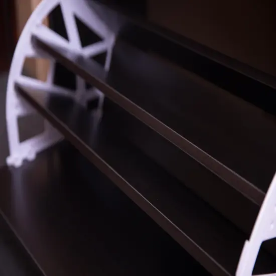 Black Wooden Fold-out Shoe Organizer - Shoe Storage Bench with Leather Cushion {5}