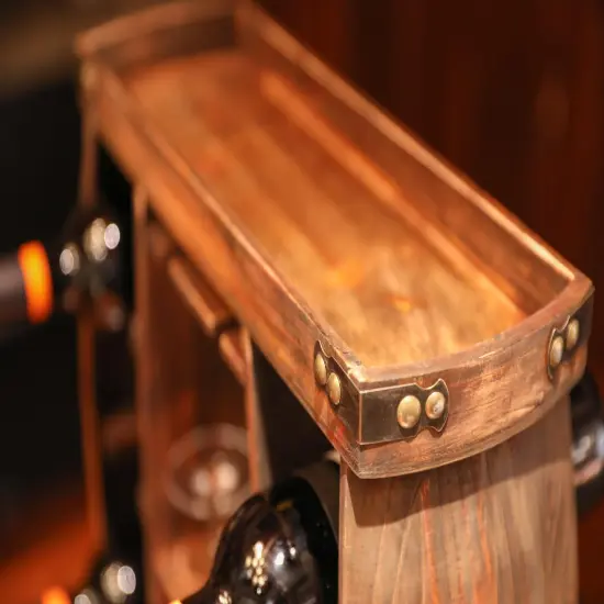 Decorative Wooden 8 Bottle Rustic Wine Rack with Glasses Holder {4}