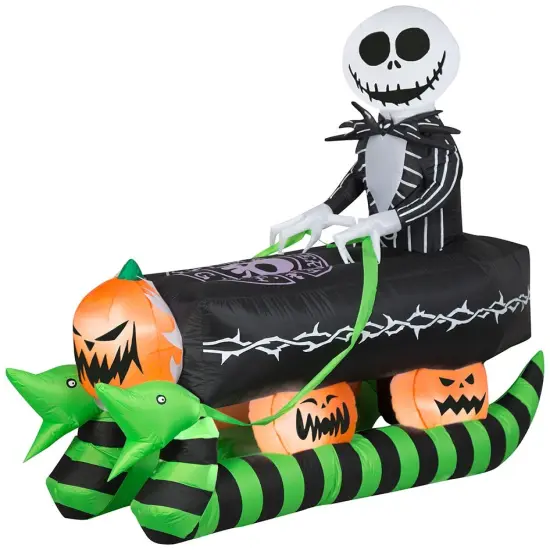 6.5' Gemmy Airblown Jack Skellington Coffin Sleigh Scene 228874 {1}