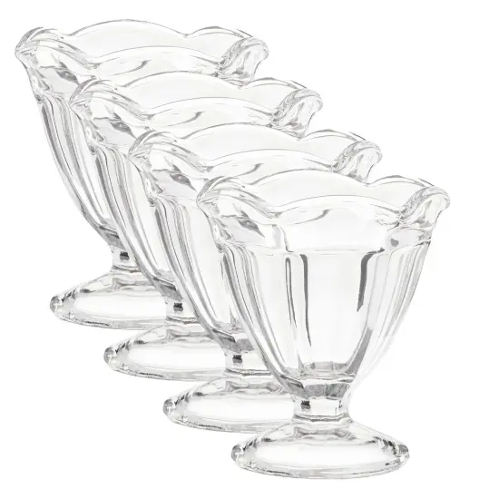 Footed Sherbet or Dessert Dishes, Clear Glass, Set of Four 4.5 Ounce Vintage Style Dessert Bowls {1}