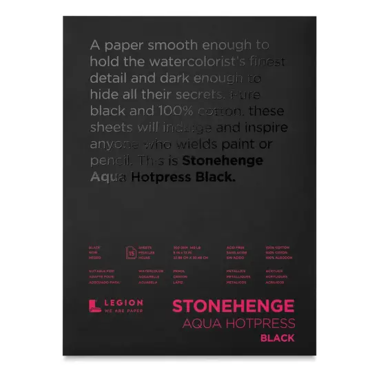 Legion Stonehenge Aqua Black Watercolor Paper Pad - 9" x 12", Hot Press, 15 Sheets {1}