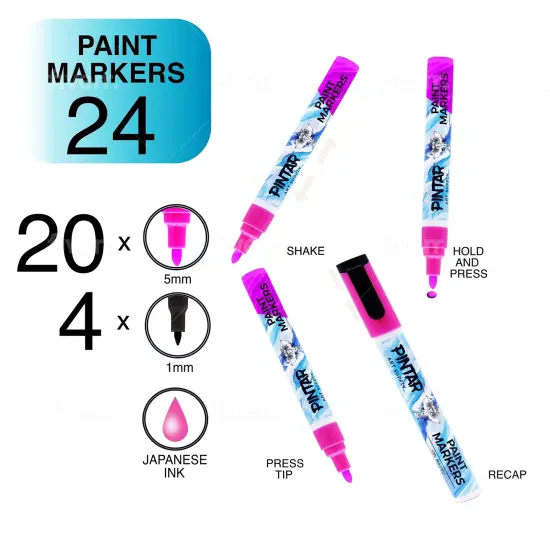 Pintar Oil Based Paint Markers - 24 Pack with 20 (5 mm Tips) & 4 (1 mm Tips) {5}