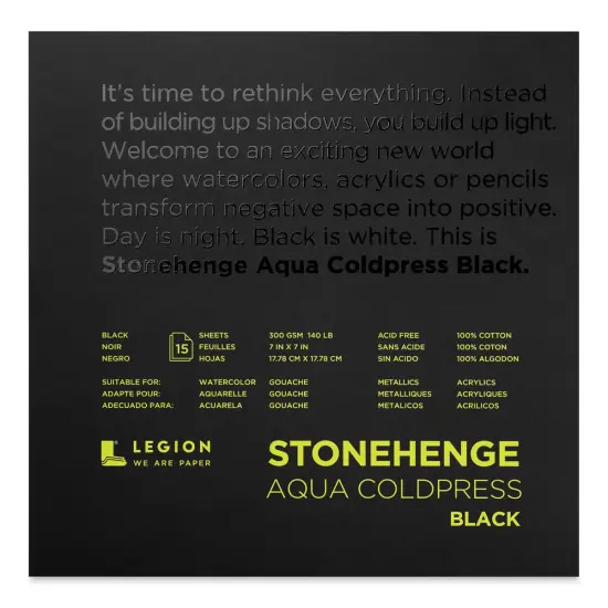 Legion Stonehenge Aqua Black Watercolor Paper Pad - 7" x 7", Cold Press, 15 Sheets {1}