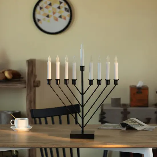 Nine Branch Electric Chabad Judaica Chanukah Menorah with LED Candle Design Candlestick Black {5}