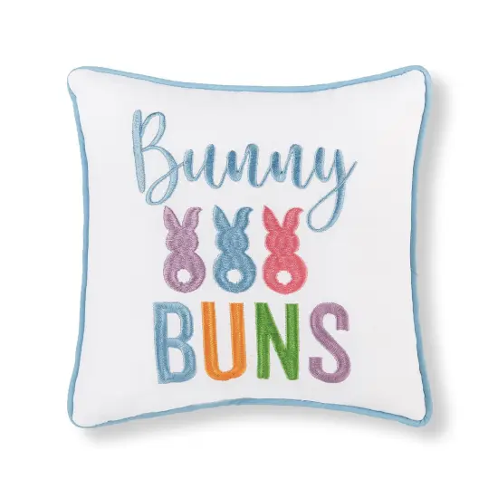 Easter "Bunny Buns" Embroidered Small/Petite Spring Themed Accent Pillow, 10" x 10" {1}