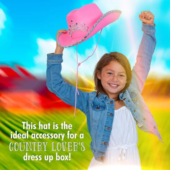 Pink Cowboy Hat - Pink Sequin Cowgirl Princess Hat with Crown Tiara Design {4}